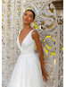 Deep V Neck Ivory Organza Glitter Wedding Dress